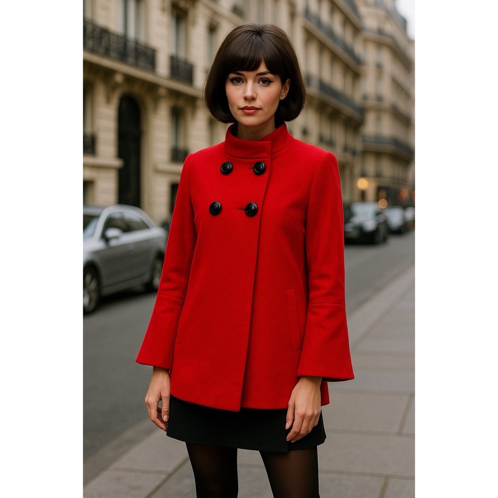 Ann Taylor Loft‎ Red PeaCoat Double Breasted M Mod Style Jacket Retro Wool Blend